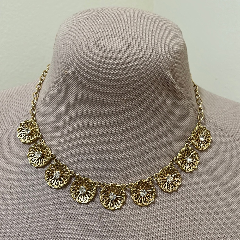 Pretty Gold Tone Clear Rhinestone Necklace Choker